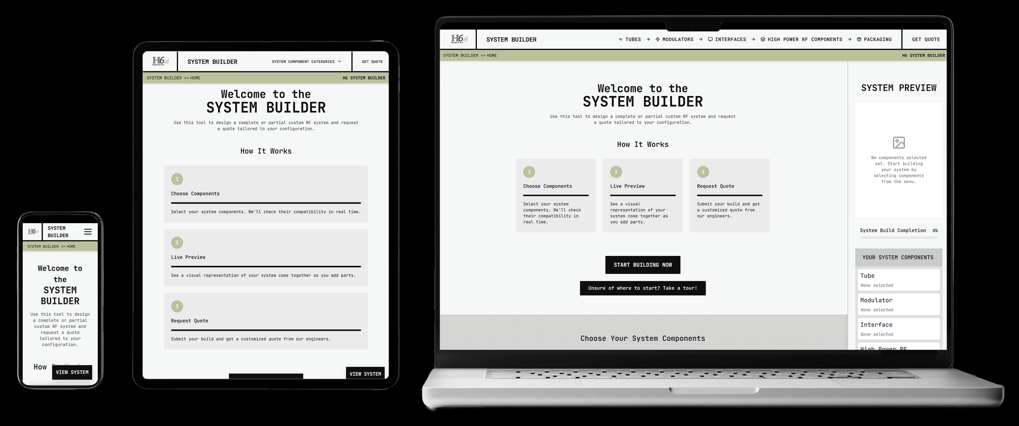 H6 System Builder Web Application Mockup
