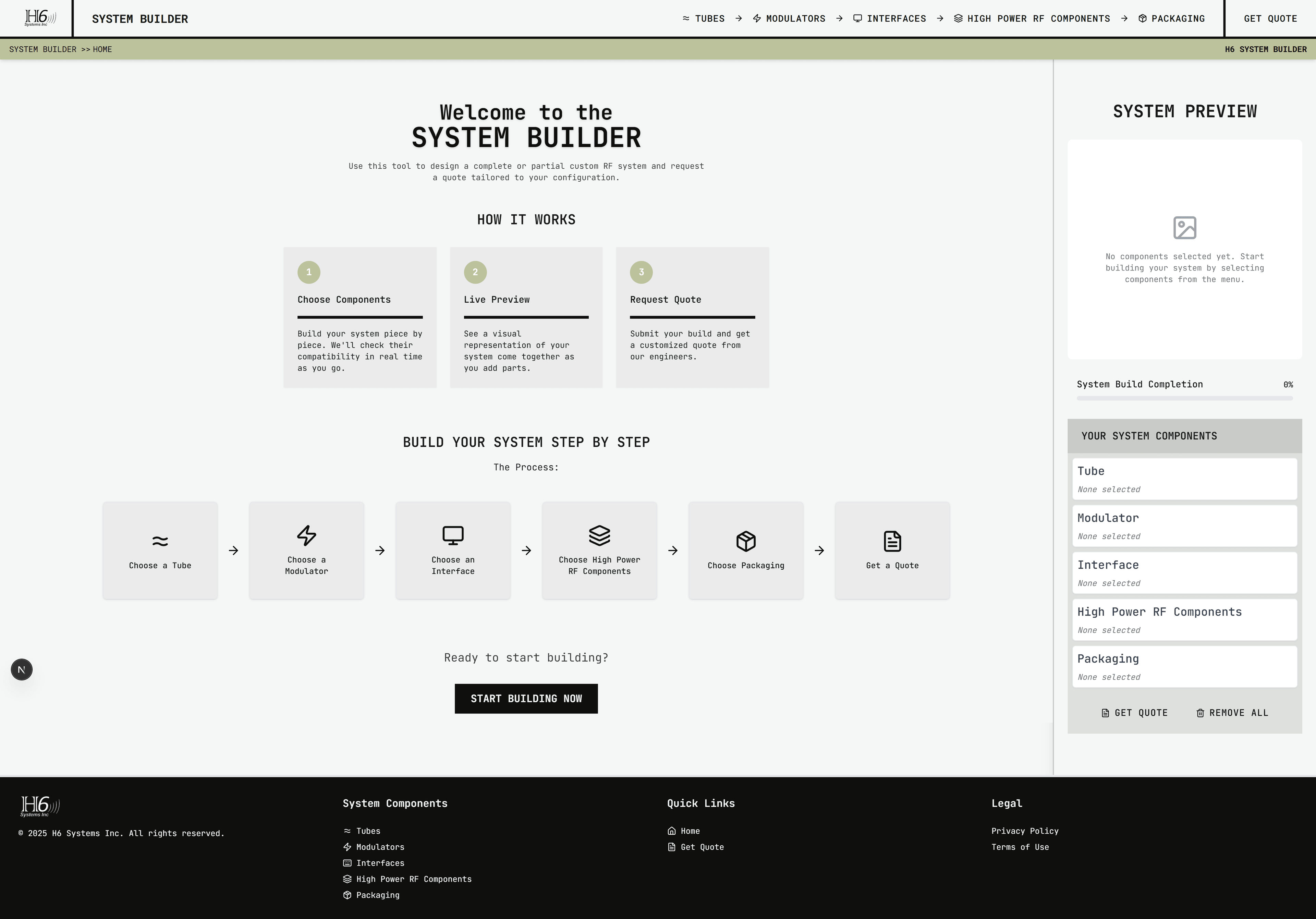 H6 System Builder Web Application Mockup
